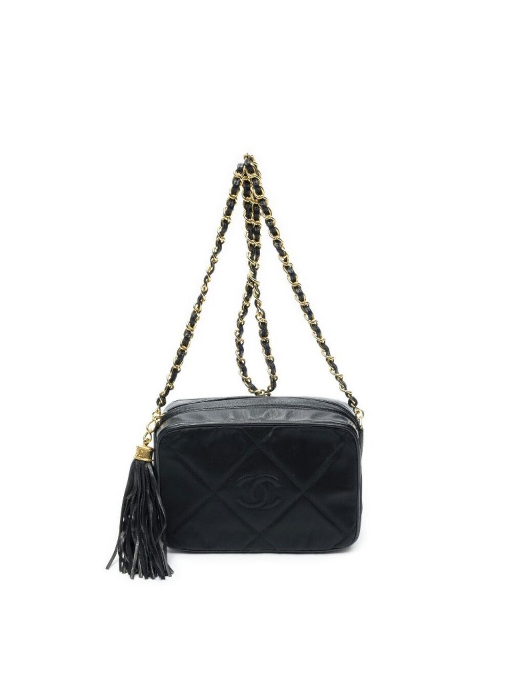 Chanel Mini Tassel Camera Crossbody Black Quilted Satin